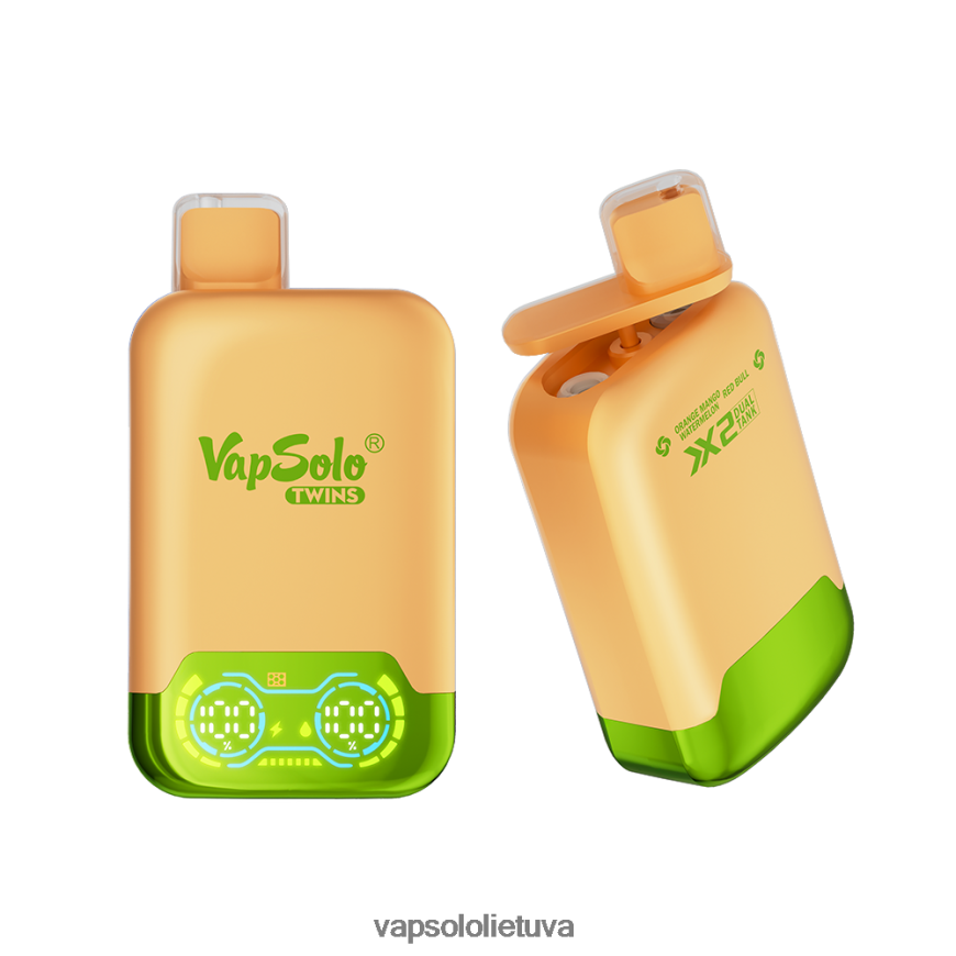 VapSolo Review - VapSolo TWINS vienkartiniai garai DZ482B30 oranžinis mango arbūzas ir raudonasis bulius