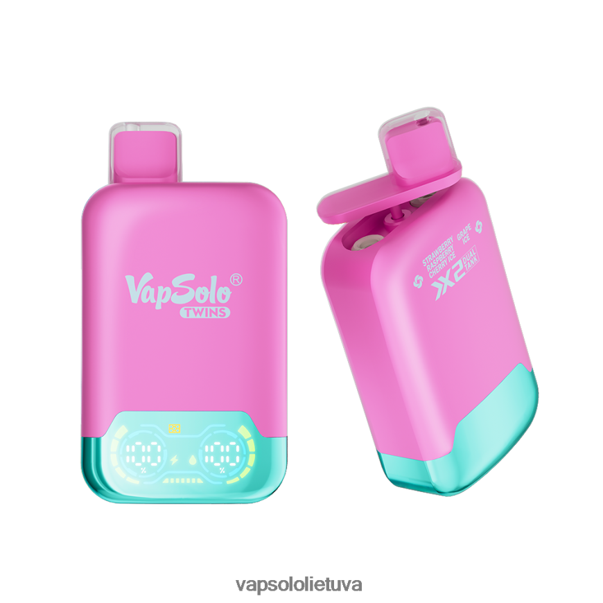 VapSolo Review - VapSolo TWINS vienkartiniai garai DZ482B33 braškių aviečių vyšnių ledas ir vynuogių ledas